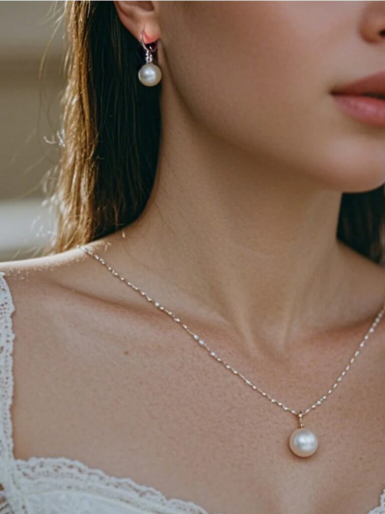 Conjunto de Perola Colar e Brincos Zoe Bride Boutique


