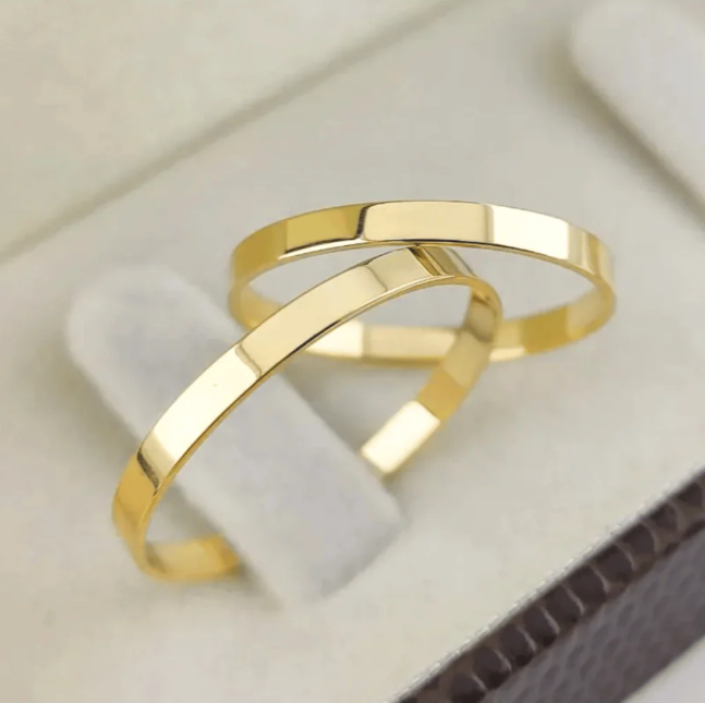 Par Aliança Casamento 2mm Ouro 18K Reta Neumond Joias