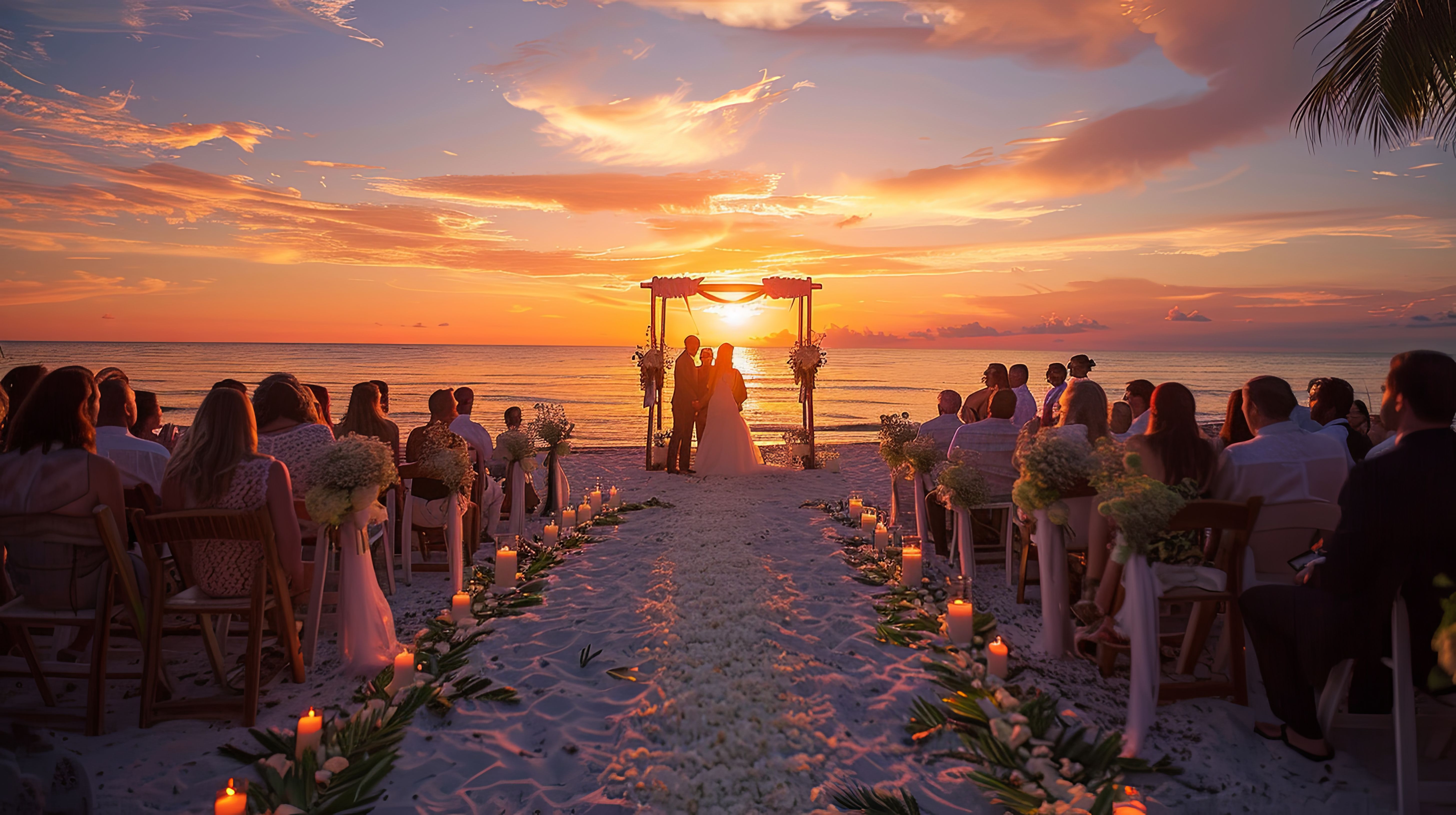Casamento na praia por do sol